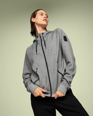 On Running mujer gris sudadera con capucha con cremallera